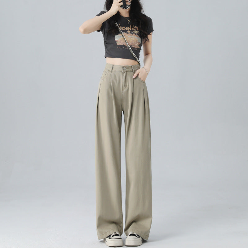 Women's Wide-leg Jeans Loose Thin Straight Pants