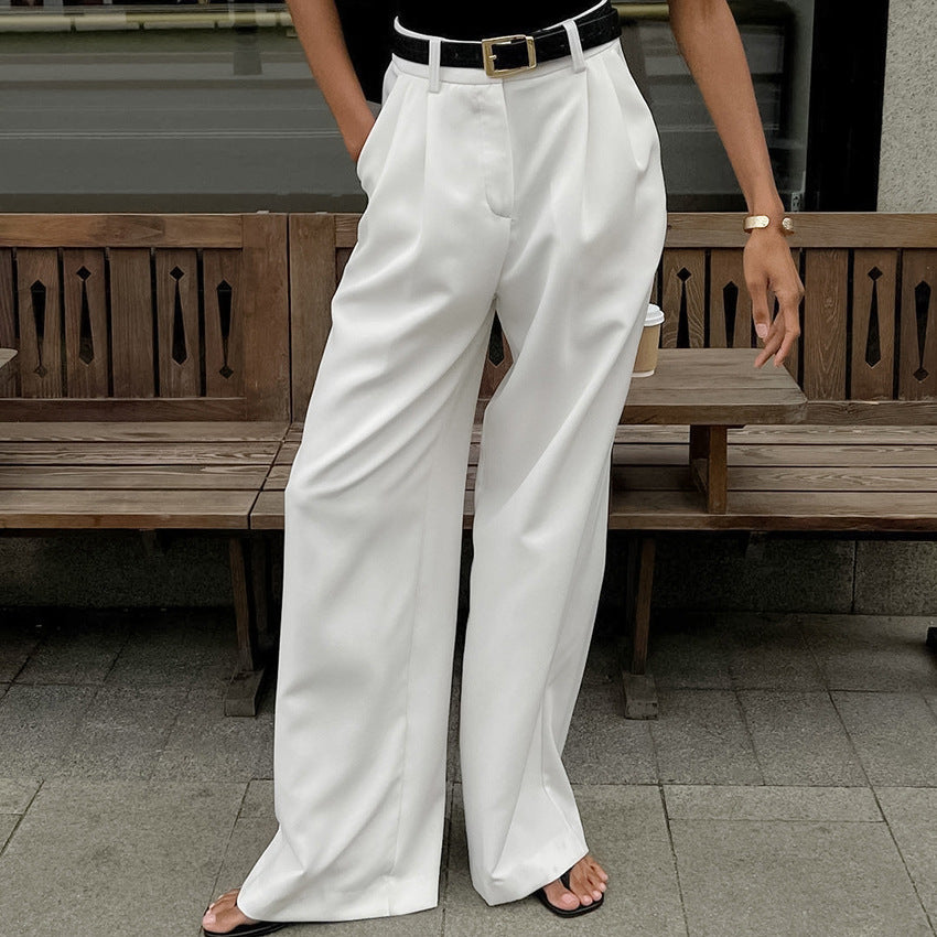 Pantalon blanc taille haute, pantalon décontracté ample à la mode