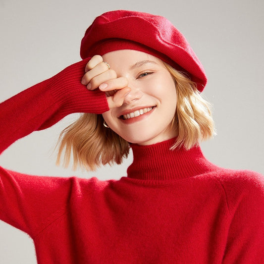 Chapeau en cachemire de couleur unie chaud et épais pour femmes