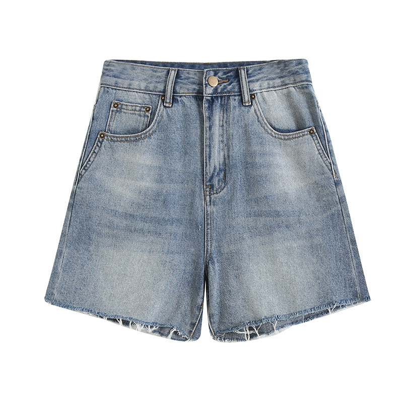 Women's Retro Fashionable Raw Edge Distressed Baggy Denim Shorts