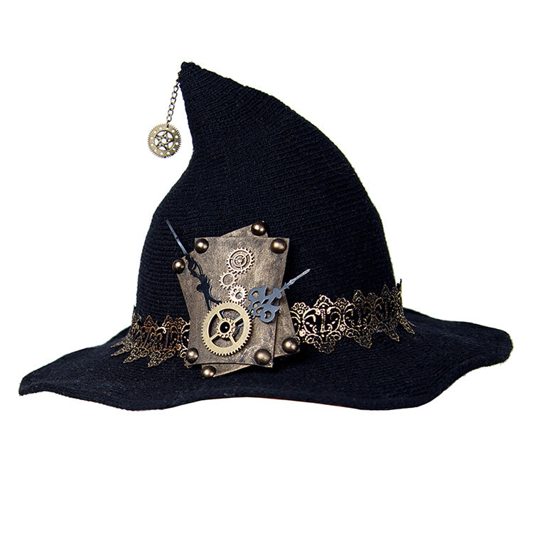 Chapeau de sorcière Steampunk Halloween pour femmes, laine tricotée noire, pour fête, mascarade, Costume de Cosplay