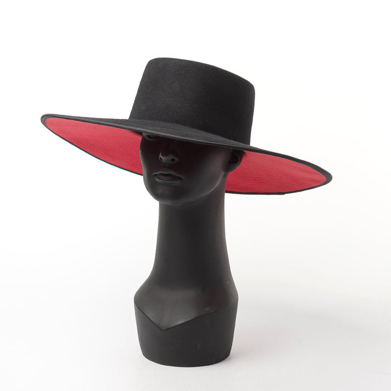 Chapeau en laine double épaisseur color block pour femme avec large bord