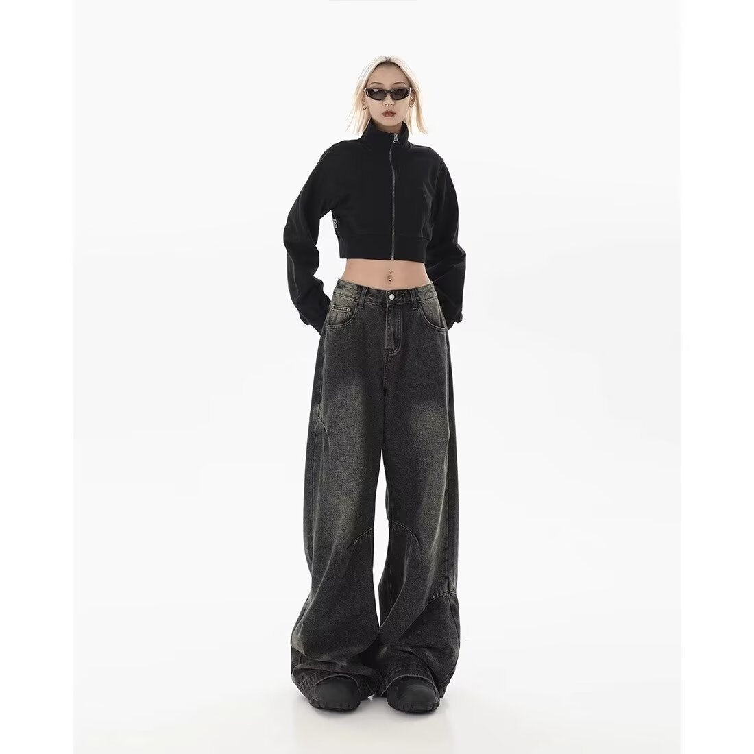 Women's Retro Retro Black Gradient High Waist Wide Leg Pants