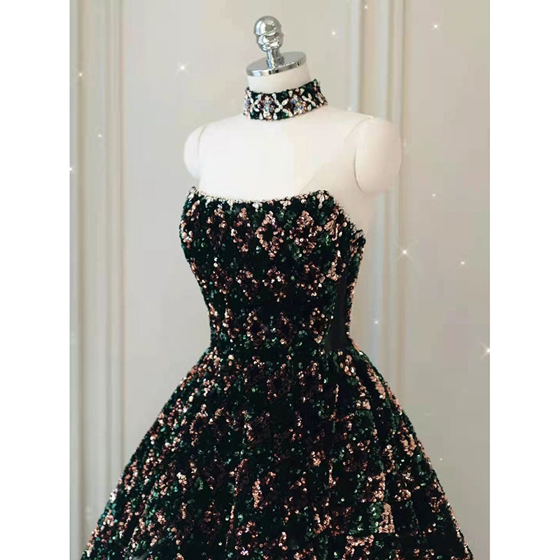 Robe de Performance à paillettes pour femmes, jupe à queue traînée