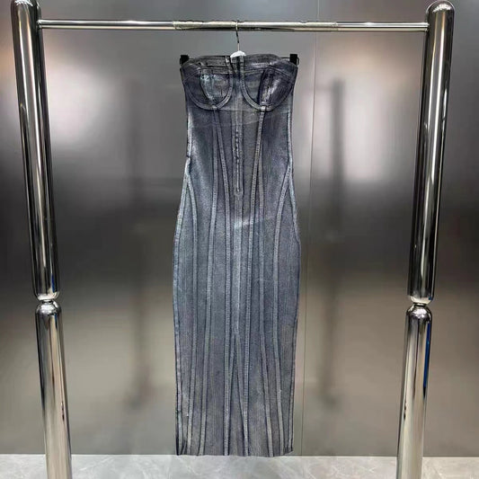 Vestido ajustado a la cintura con diseño de tiras de costura para mujer