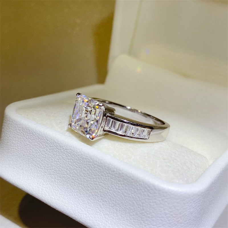 Bague de forme carrée en argent sterling 925 moissanite 3 carats