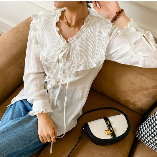 Camisa Tencel de Corea del Sur, camisa blanca francesa con diseño de primavera para mujer