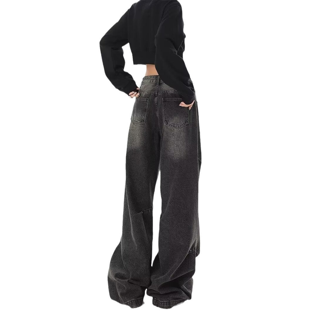 Pantalones anchos de cintura alta con degradado negro retro retro para mujer