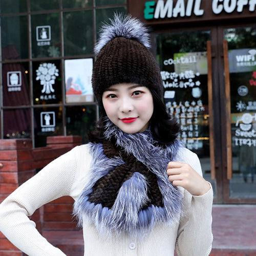 Women's Warmth Fashion Mink Hat Scarf Thickening