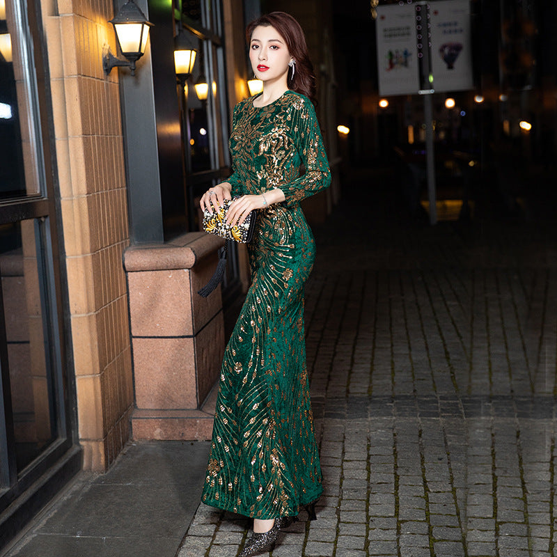 Robe à paillettes de Banquet de tempérament d'industrie lourde de mode des femmes