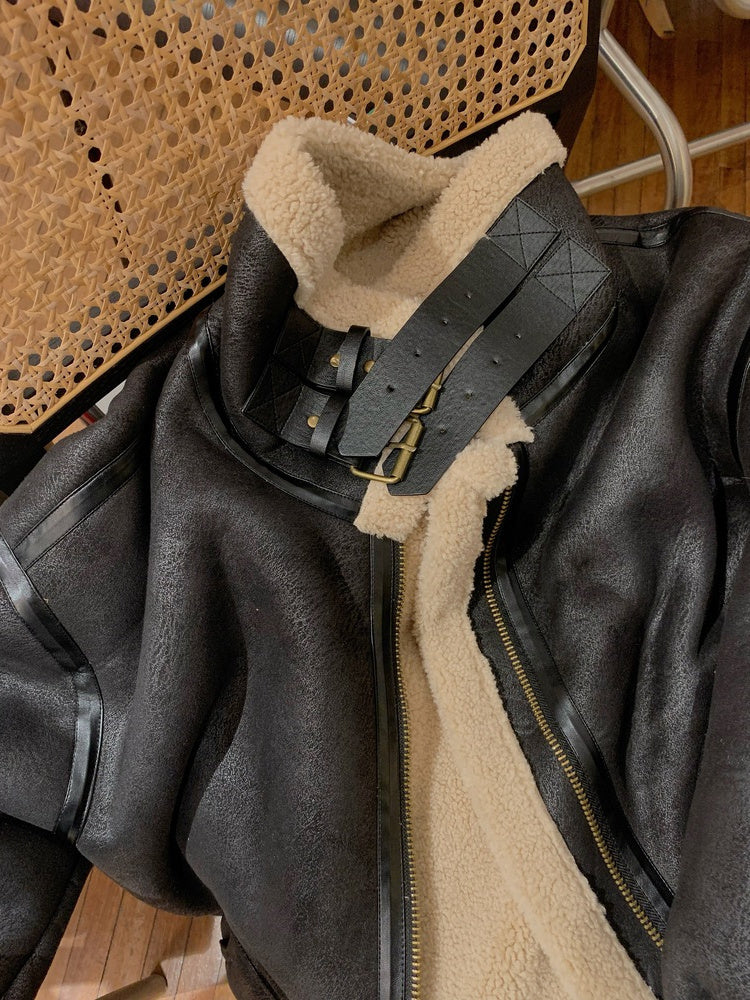 Veste de moto en daim à la mode pour femmes, manteau rembourré en coton et cachemire