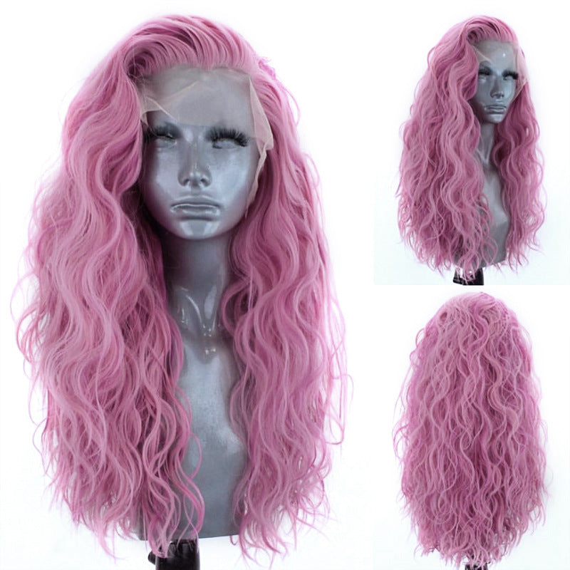 Hand Hook Front Micro-roll Big Wave Chemical Fiber High Temperature Silk Full Lace Wig Female