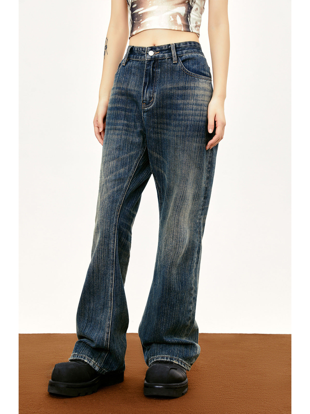 Washed Old Bamboo Joint Casual Denim Trousers