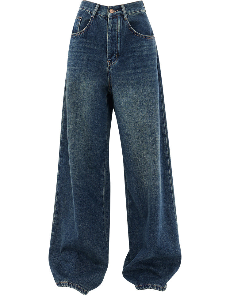 Women's American-style Retro Dark Straight Jeans