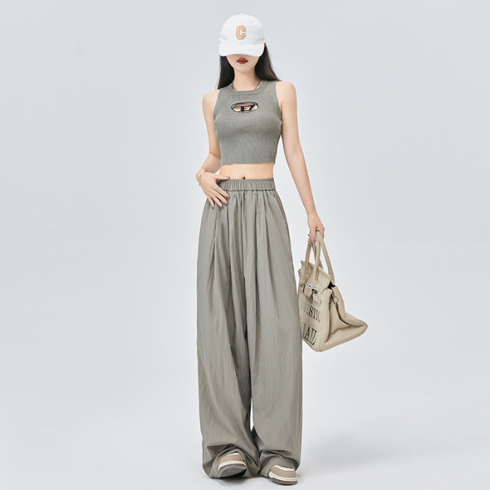 Casual Loose All-matching Summer New Gray Tencel Wide-leg Pants Women