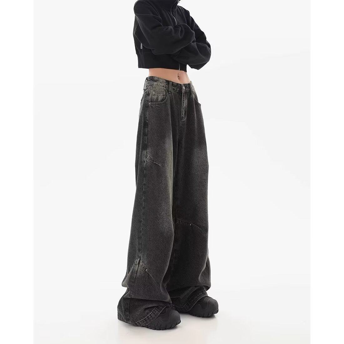 Women's Retro Retro Black Gradient High Waist Wide Leg Pants