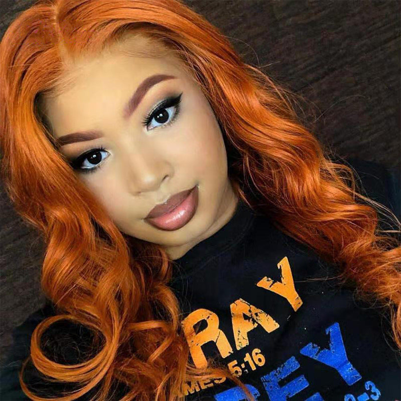 Perruque Orange foncé européenne et américaine, ensemble de cheveux lisses