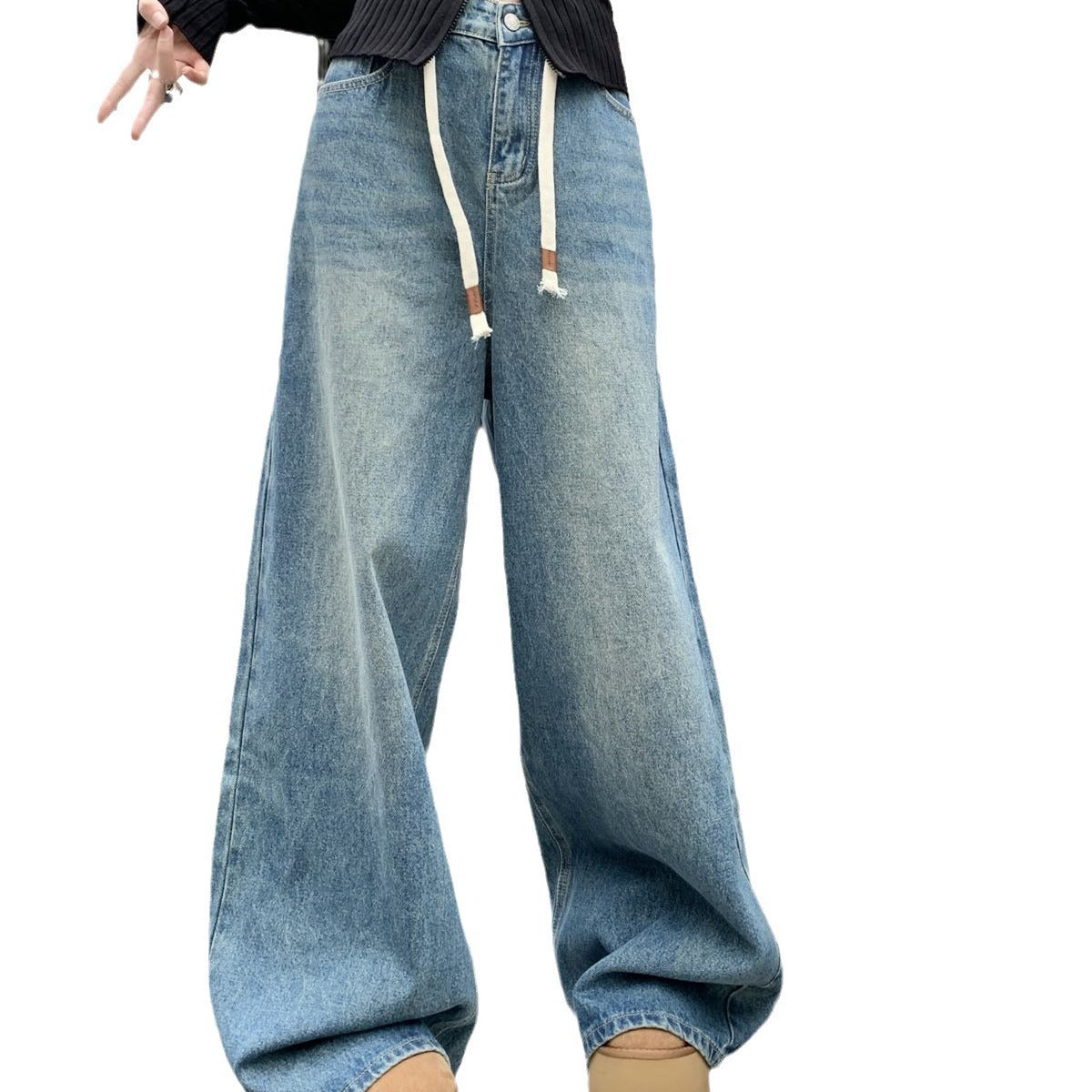 Women's Vintage Blue Drawstring Jeans