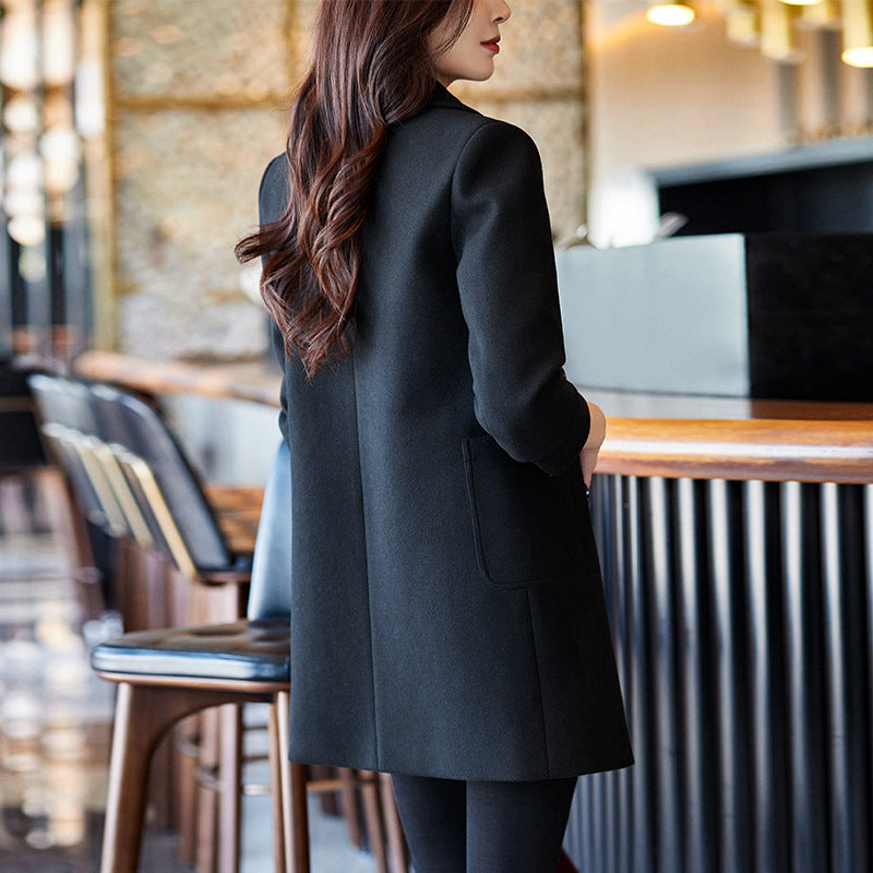 Abrigo negro de doble botonadura Otoño e Invierno Nueva chaqueta de traje de mujer