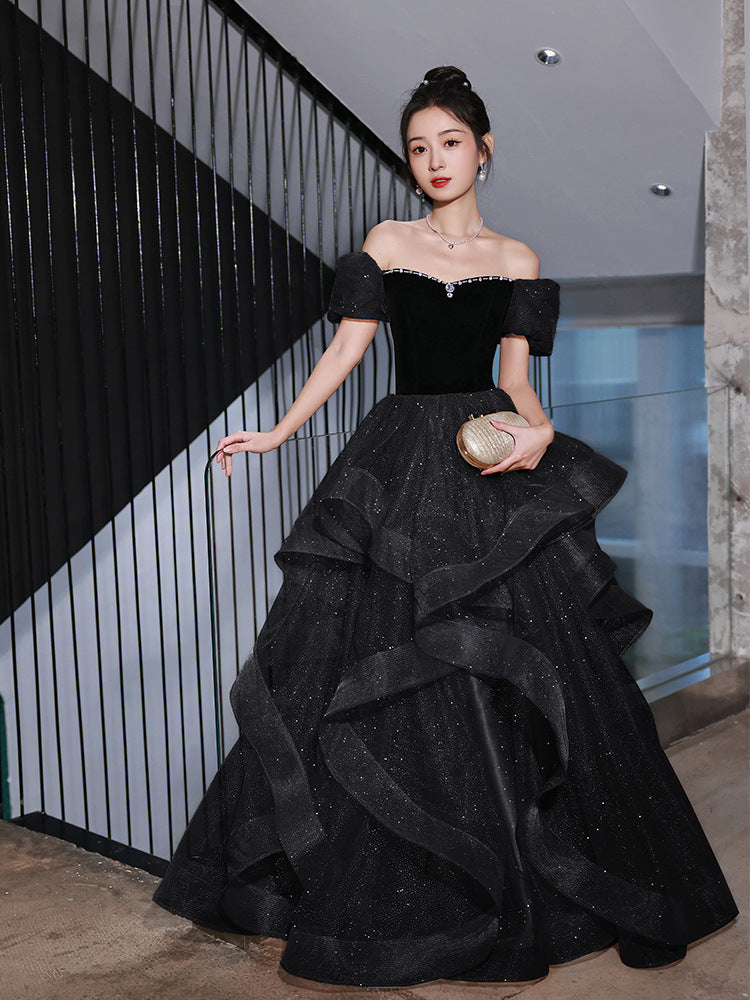 Vestido de banquete para mujer con temperamento negro