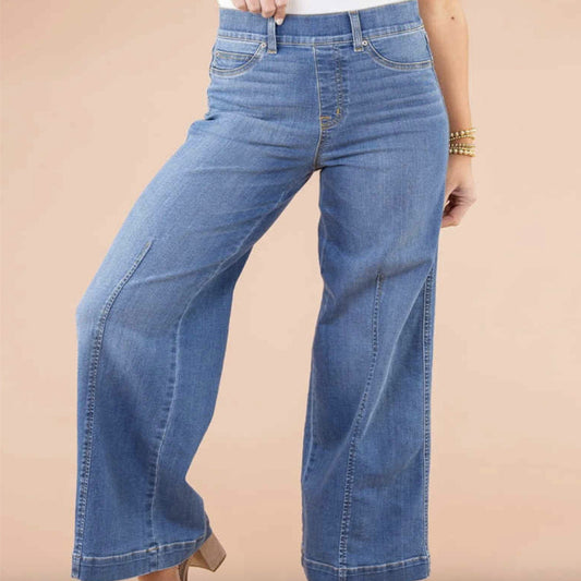 Jean vintage taille haute allongé doublé polaire pour femme