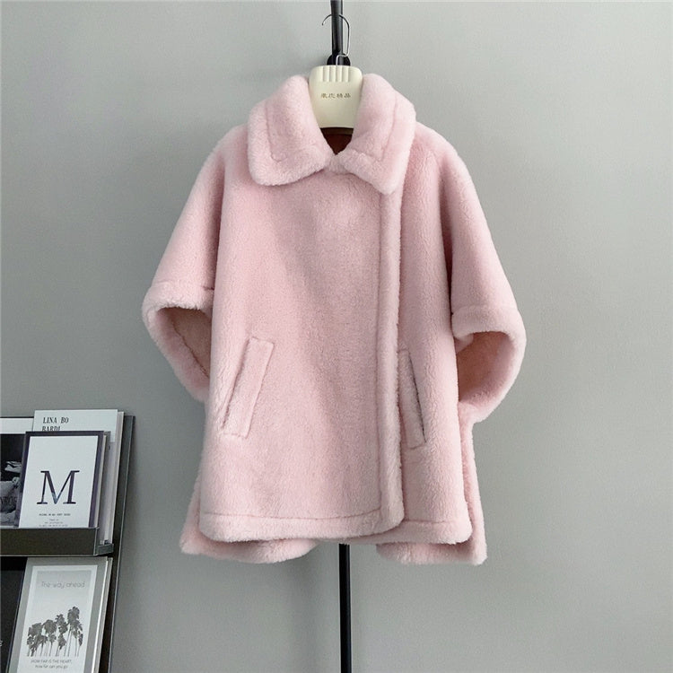 Women's Mid-length Loose Batwing Sleeve Lamb Fur Coat