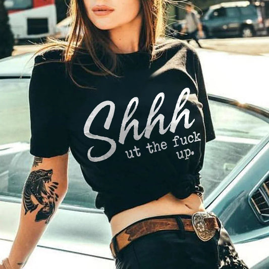 Camiseta con cuello redondo y estampado para mujer