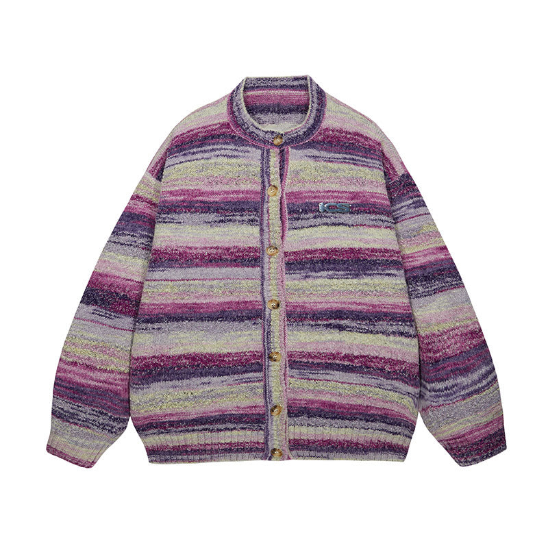 Colorful Gradient Striped Cardigan Sweater