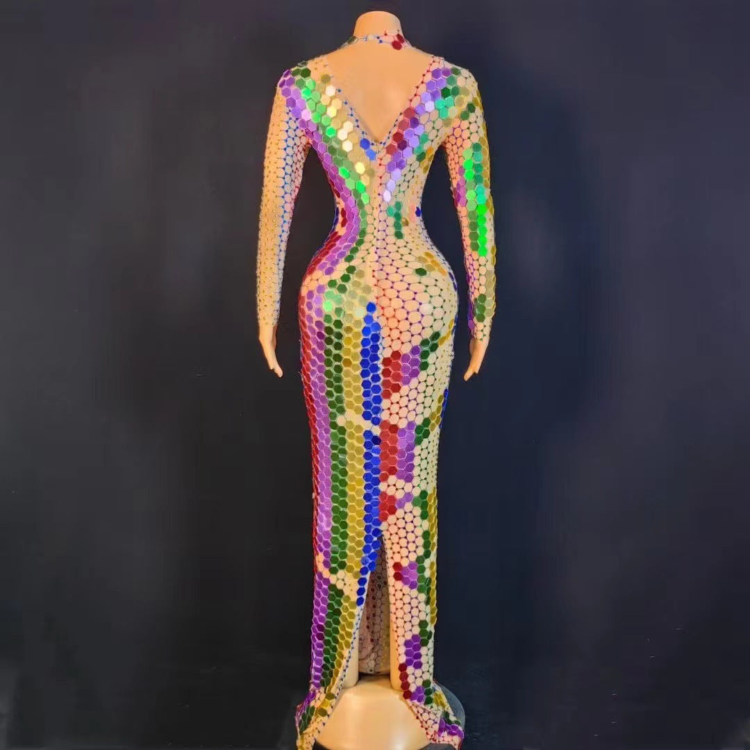 Robe longue de fête d'anniversaire en gaze à paillettes pour femmes