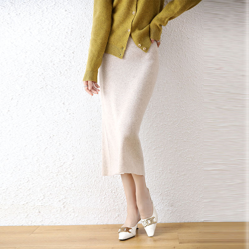 Women's Mid-length High Waist Pure Wool Skirt Hip Skirt