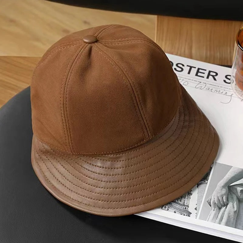 Autumn And Winter Genuine Leather Bucket Hat Korean Style