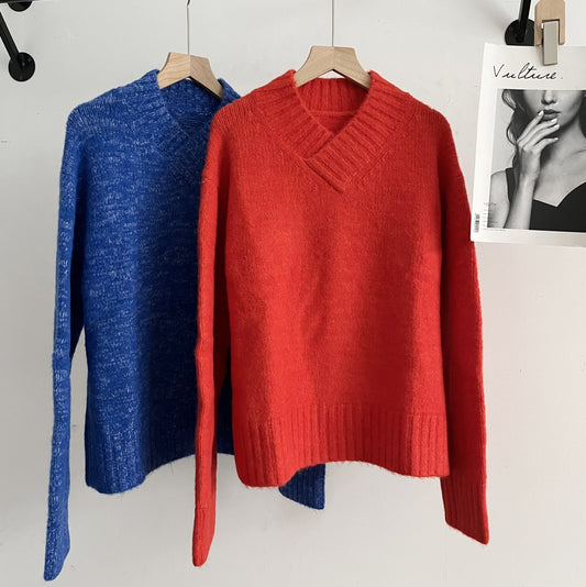 Pull tricoté en laine mélangée, mi-hauteur, col en v, pour femmes, automne et hiver