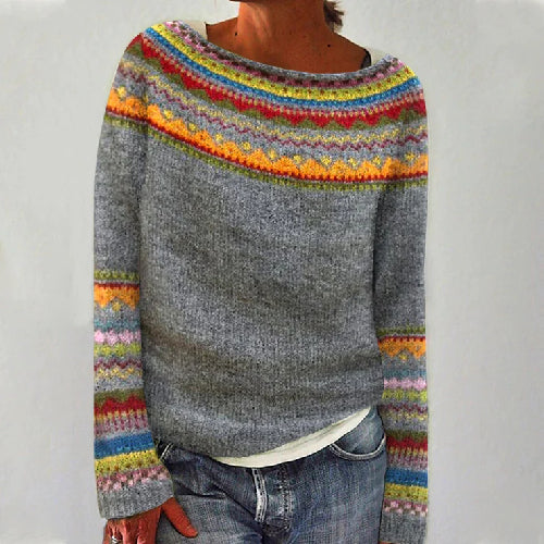 Pull en tricot multicolore à col rond pour femme, ample et décontracté, à la mode