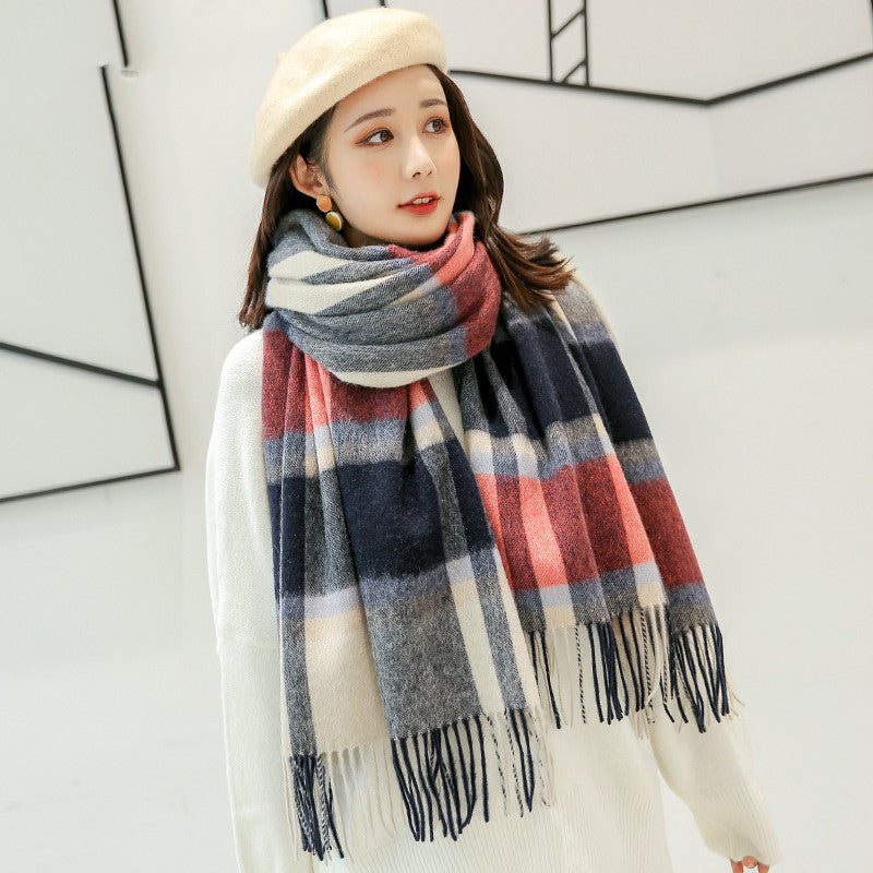 Wool Check Korean Style All-match Thick Warm Scarf