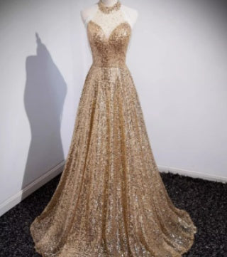 Golden Evening Dress Women Senior Sense Host High-end Atmosphere