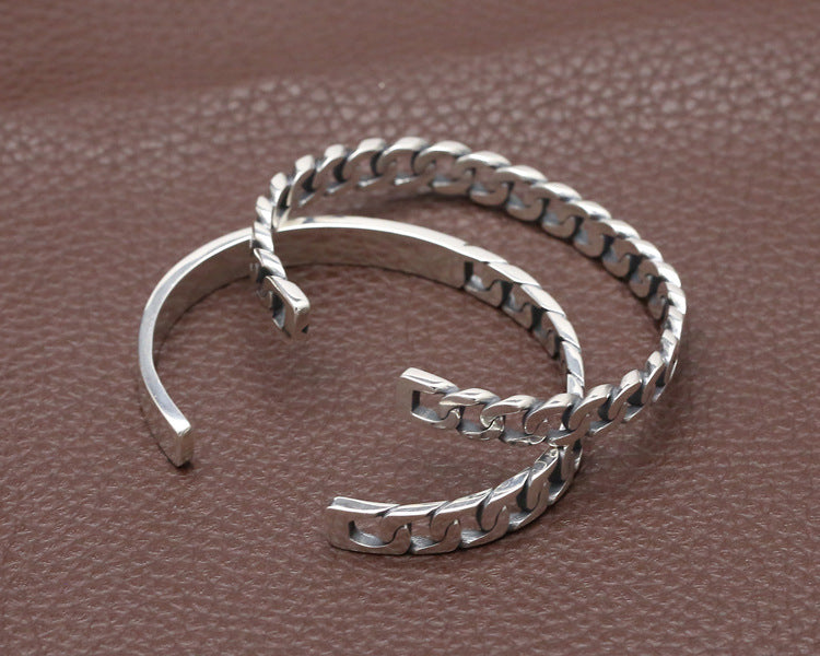 Women's S925 Sterling Silver Retro Opening Distressed Simple Bracelet