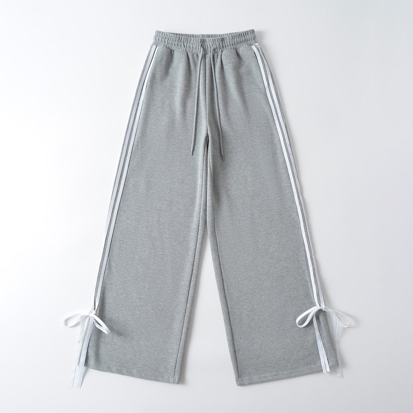 Girls Shopping Casual Side White Stripe Bow Sweatpants