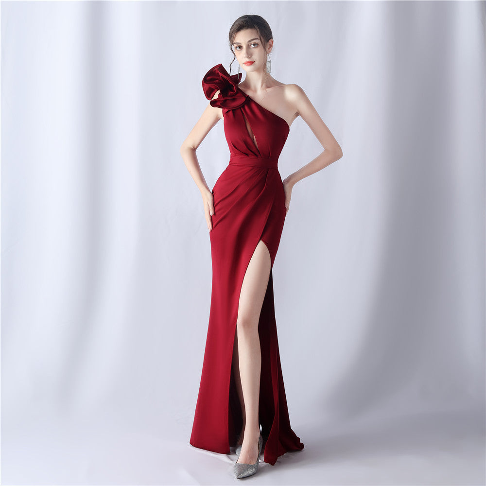 Craft Flower Evening Dress For Wedding Banquet Annual Meeting Dress Ladies