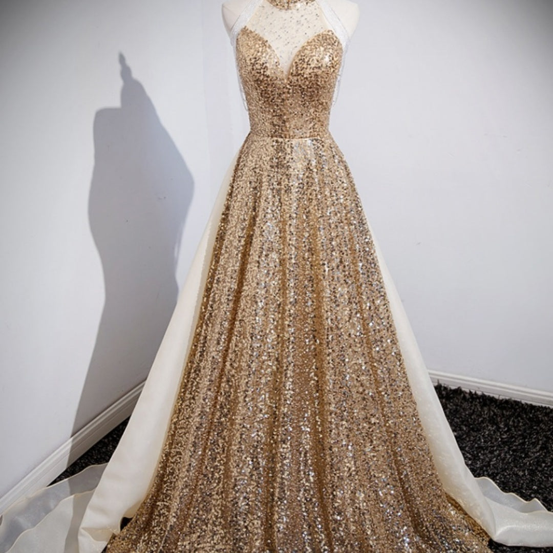 Golden Evening Dress Women Senior Sense Host High-end Atmosphere