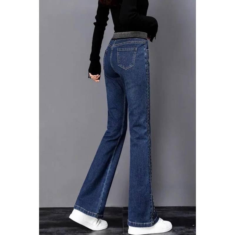 Pantalon évasé rétro stretch coupe slim pour femme