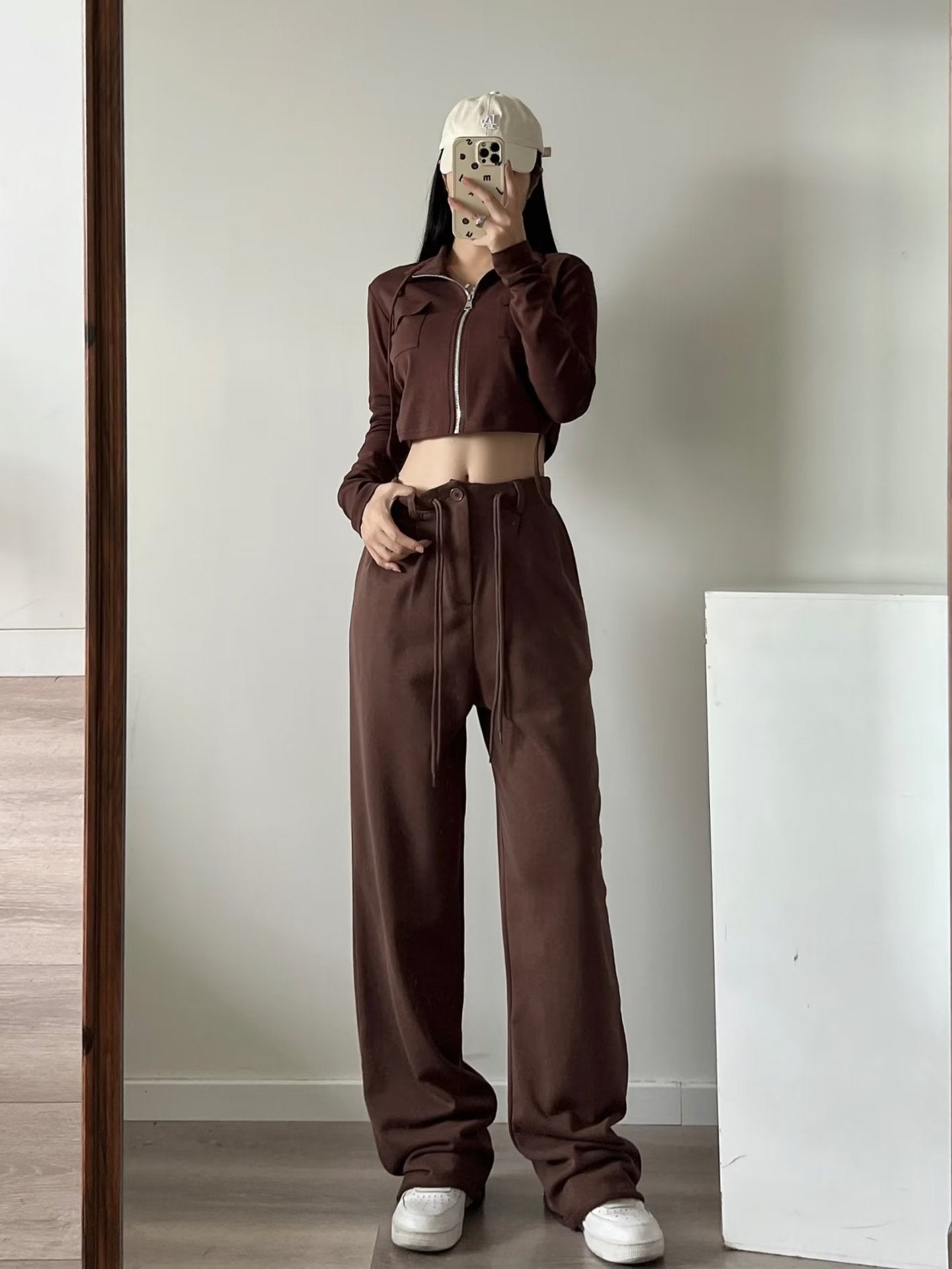 High Waist Drooping Drawstring Mop Slightly Spicy Sweatpants Sports Pants Female Loose Wide-leg Pants For Women