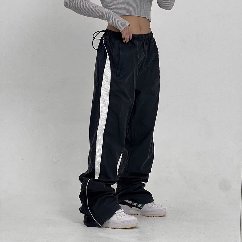 American Street Style Stitching Lightweight Woven Pants Low Waist Loose Casual Pants