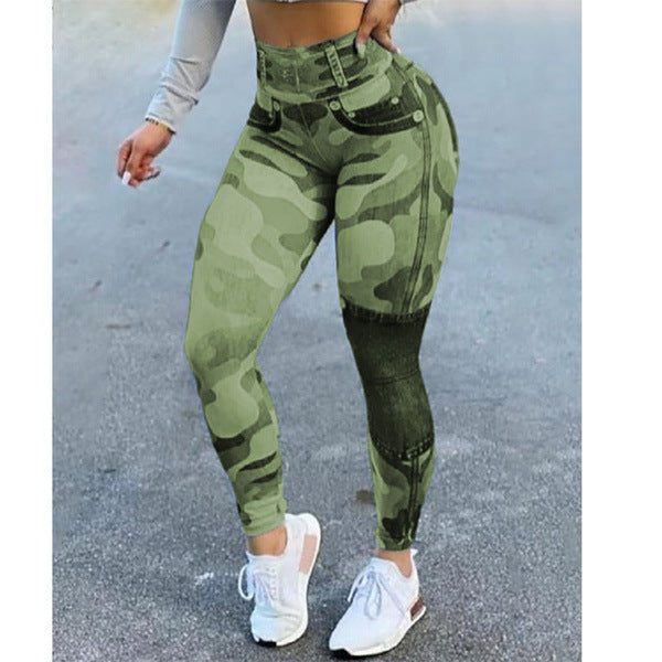 Pantalones de yoga de mezclilla de imitación para correr ajustados de secado rápido para mujer